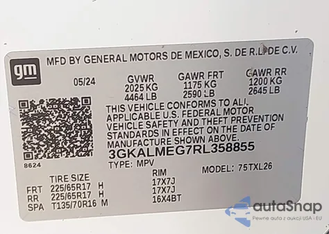 2024 GMC Terrain Fwd Sle from USA, damaged, VIN 3GKALMEG7RL358855